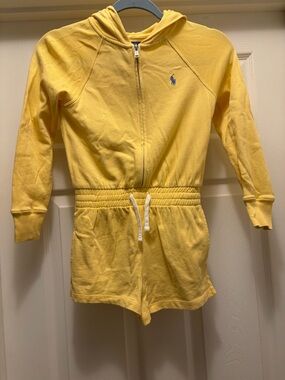 Girls Polo Ralph Lauren Yellow Hooded Half Zip Romper S(7)